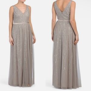Adrianna Papell Silver Maxi Dress size 2